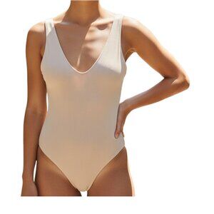 Cream Ribbed One Piece Lined Bathing Suit - Medium - NWOT